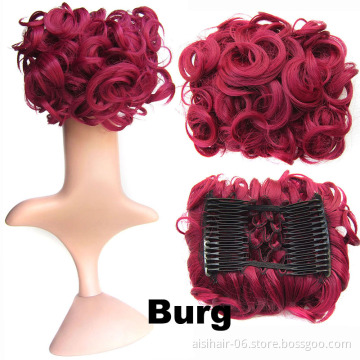 Factory Price Short Wave Red Two Plastic Comb Clips in Hair Extension Synthetic Bun Hairpiece Chignon